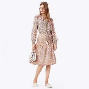 Tory Burch Kia Bow Mandarin Collar Hicks Garden Retro 100% Silk Blouse Sz 8 EUC